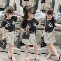 Set áo bàn tay chân váy kim sa cho bé gái