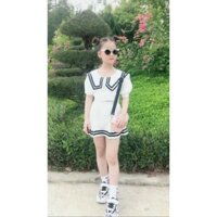 Set áo bâu sen váy xếp ly