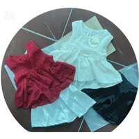 Set áo bèo chấm quần lụa bé gái
