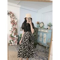 Sét Áo bèo kèm 2 dây + chân váy hoa vintage LS_SETN206