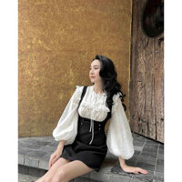 SET ÁO BÈO NƠ + VÁY YẾM PHỐI NÚT TAY DÀI 💗