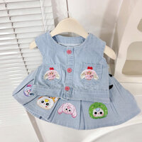 sét áo bò sát nách chân váy xếp ly in hình babythree cho bé size 10-30kg