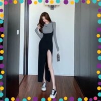 Set Áo Body Tay Dài + Váy Body Xẻ Tà Sexy