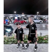 Set Áo Bóng Chày Trắng Đen Quần Short Cho Bé Trai Bé Gái 11-29Kg, Đồ Đôi Mùa Hè Bé Trai Bé Gái HANNAH KIDS