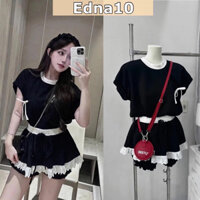 Set Áo Cánh Dơi Phối Quần Váy Dáng Bí Đính Nơ Phong Cách Năng Động