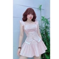 SET ÁO CÁNH TIÊN CỔ VUÔNG XẾP LY NGỰC PHỐI CHÂN VÁY XẾP LY