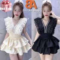 Sét áo cánh tiên đính cườm và chân váy 2 tầng lưng thun Women Nữ