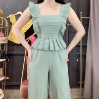Set áo cánh tiên xếp ly quần ống rộng
