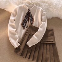 Set áo cardigan + chân váy tennis Hàn Quốc/Set đồ Hàn Quốc đi học 022