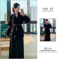 Set Áo Cardigan Dệt Kim Cổ Bẻ Phong Cách Pháp Mẫu Mới Thu Đông, Chân Váy Dài Tôn Dáng Quý Cô Thanh Lịch