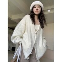 Set áo cardigan len vặn kèm quần len ống rộng