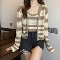 Set áo cardigan phối Áo croptop 2 dây Set đồ 2 món Áo khoác len cardigan kèm Áo hai dây Croptop Hàn Quốc