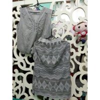 Set áo cáy xám tro họa tiết