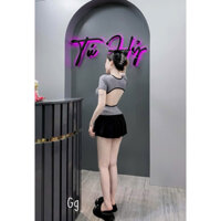 Set ( Áo + Chân Váy ) Áo Thun hở lưng Phối Chân Váy Dáng Ngắn Trơn Dành Cho Nữ