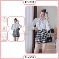 Set Áo Chân Váy EVANIA Set Áo Sơ Mi Chân Váy Dạ Kẻ Sọc Caro Thiết Kế Phối Áo Sơ Mi Trắng Siêu Xinh - Mã M300