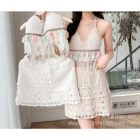 Set Áo + Chân Váy Len Móc Dáng Lửng