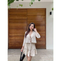SET Áo Chân Váy Linen Cột Dây Trước Ngực