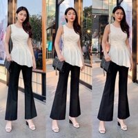 Set áo chéo xếp ly + quần ống rộng