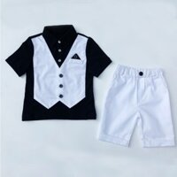 Sét áo cho bé trai, bộ quần áo thun được may giả gile trên áo mã H64