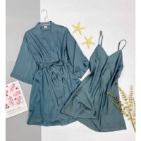 Set áo choàng kèm váy ngủ lụa trơn mặc nhà sang trọng đủ màu đủ size 40-100kg - Hồng,XL