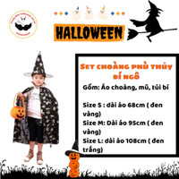 Set áo choàng và mũ phù thủy cho bé trai bé gái kèm túi bí vải xách tay