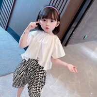 Set áo cổ chun quần vằn bé gái