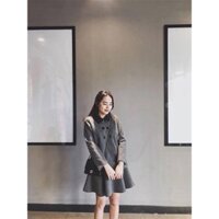 Set áo cổ đen +chân váy xòe chất umi