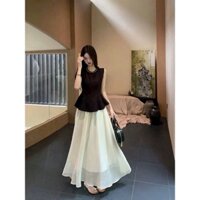 SET ÁO CỔ NGỌC PEPLUM + CHÂN VÁY MIDI
