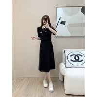Set áo cổ phối viền sóng thêu chân váy thể thao qc