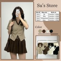 Set Áo Cổ Polo Phối Màu Rút Giữa Kèm Quần Sooc Xòe S662 Susstore Top Women