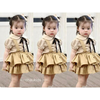 SET ÁO CỔ SEN ĐÍNH NƠ CÙNG CHÂN VÁY YÊM TẦNG SIÊU XINH CHO BÉ GÁI