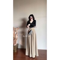 Sét áo cổ tim, quần ống rộng hack dáng