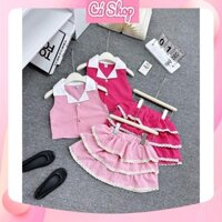Set áo cổ vest sát nách TM576 kèm chân váy xếp ly tầng cho bé gái