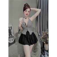 set áo cổ yếm kèm chân váy