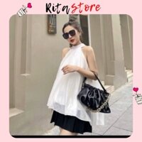 SET ÁO CỔ YẾM VOAN NƠ QUẦN SUÔNG 3M