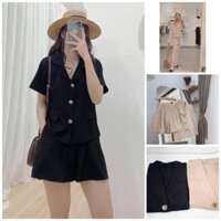 Set áo cộc tay cổ vest quần đùi đũi