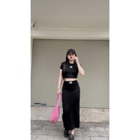 SÉT áo cộc tay croptop chân váy dài ôm dáng