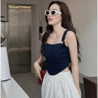 Set áo corset denim và chân váy kaki thô, dáng dài 95cm SB30