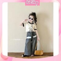 Set áo cotton chú chó CS108 kèm quần jean mài cho bé gái