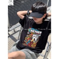Set áo cotton cộc tay màu đen mix quần bò in hình MineCraft hàng cao cấp ELAINE | ELN394