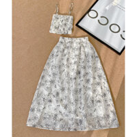 Set áo crop hai dây nhún thun váy dáng dài họa tiết hoa siêu xinh chất cao cấp