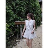 Set Áo Croptop Bèo Cổ Tàu Thắt Nơ Phối Chân Váy Ngắn Bèo Dáng Xoè, Set Đồ Nữ Xinh Tiểu Thư Sang Chảnh Đi Chơi Phố H105