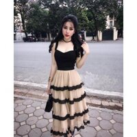 Set Áo Croptop, Chân Váy Lưới Dập Ly 4 Tầng