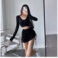 Set áo croptop+chân váy thể thao Ulzzang(sẵn)