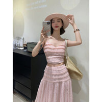 Set áo croptop + chân váy Pastel Hàn Quốc
