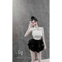 Set áo croptop cổ bẻ phối chân váy tầng da cá lưng chun kèm ảnh thật