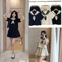 Set áo croptop cổ thuỷ thủ kèm chân váy siêu hot