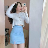 Set áo croptop cuốn biên mix chân váy Xanh xẻ 🦋 Màu ngọt chưa, chân vays xanh pastel. Size dưới 54kg