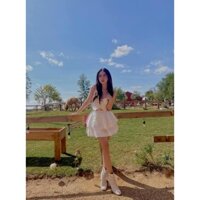 Set áo croptop cúp ngực xếp ly + Chân váy tầng