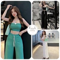 Set Áo Croptop Cúp phối Quần Dài Ống Suông Sang Chảnh 3 MÀU. Chất liệu: GÂN NỔI CAO CẤP